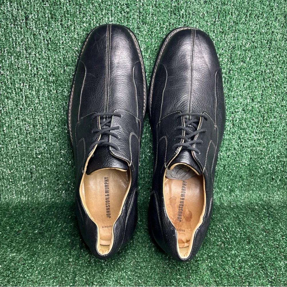 Johnston & Murphy Shuler Bicycle Dress Shoe, Black Tumbled Calf Mens Size‎ 15 M